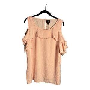 JM Collection Pink Cold Shoulder Blouse Ruffle Stud Detail Large